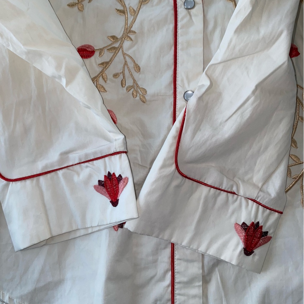 Lucky & Blessed 100% Cotton Snap Button Shirt with Red Floral Embroidery - Picture 2 of 11